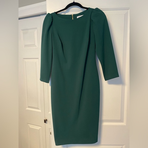 Calvin Klein Green Sheath Dress Long Sleeve Bateau Neckline - Picture 1 of 3